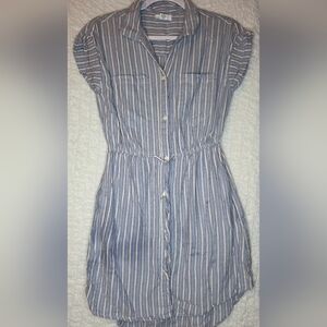 Japna Blue and White Striped High Low Shirt Dress